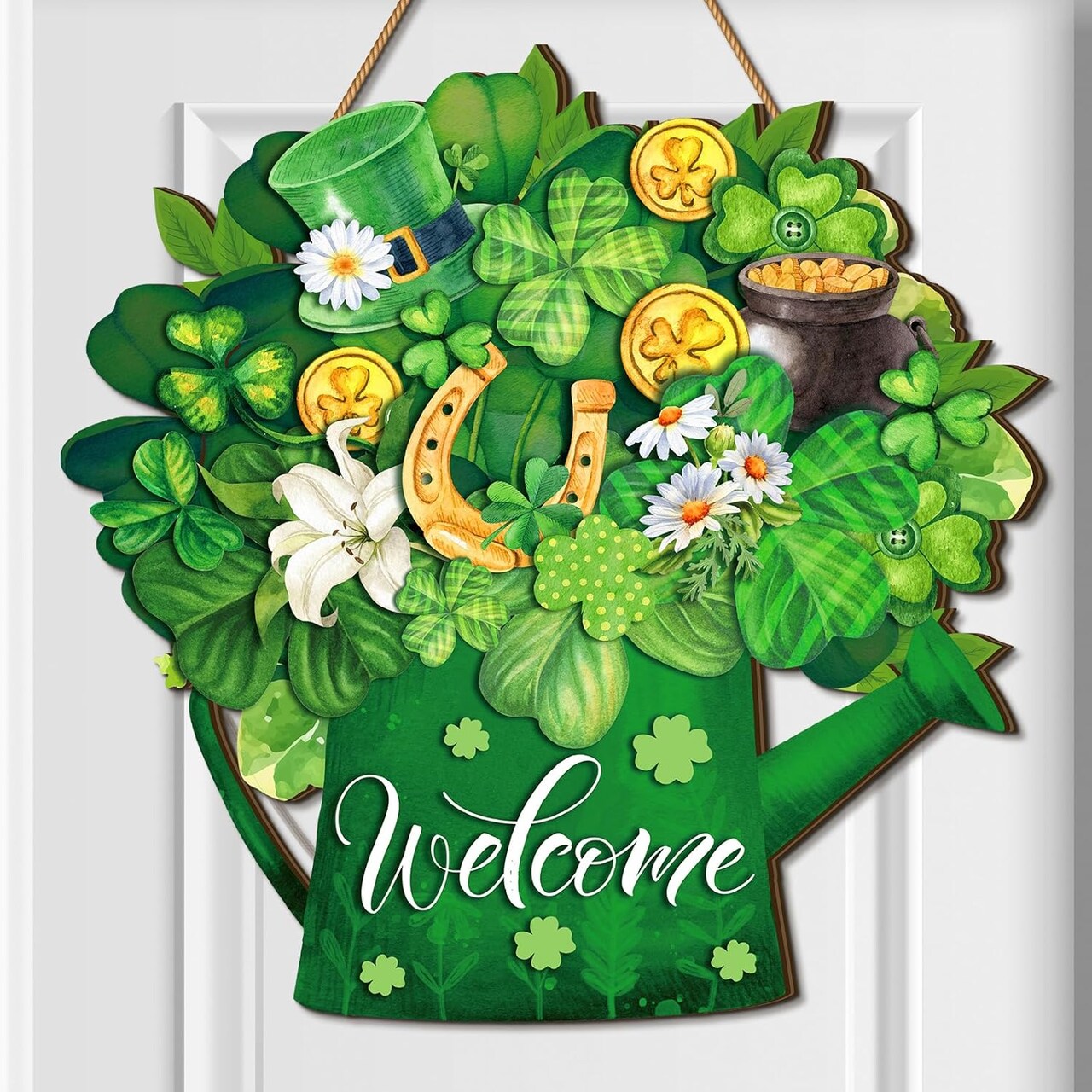 St. Patrick's Day Welcome Door Sign Lucky Hanging Decor St. Patrick's Day Wooden Sign Irish Decorations Lucky Shamrock Door Hanger